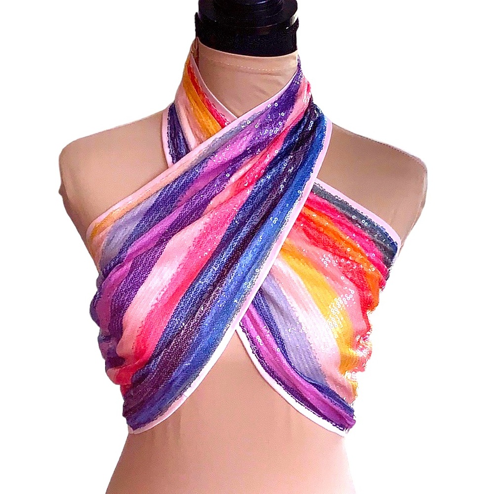 Nasty Gal Multicolor Sequin Striped Halter Crop Top